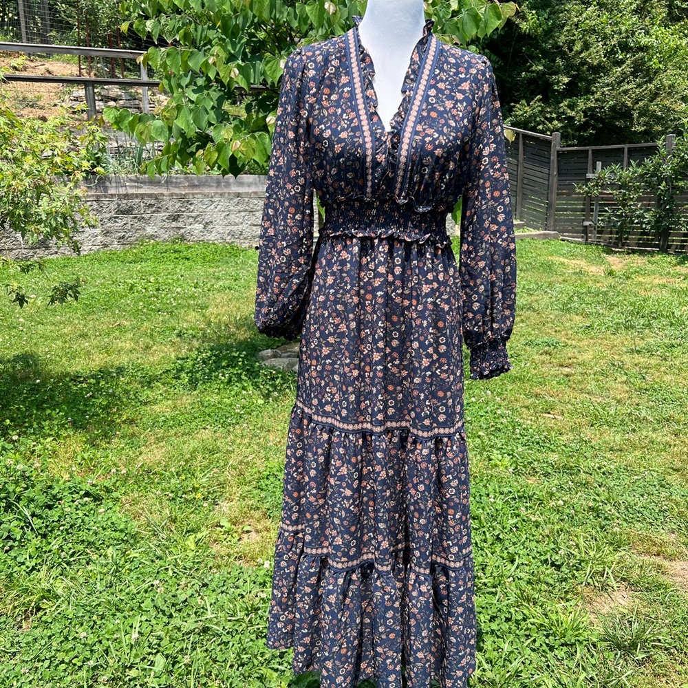 Floral Maxi Cottagecore Dress - Max Studio Women's Size M Blue